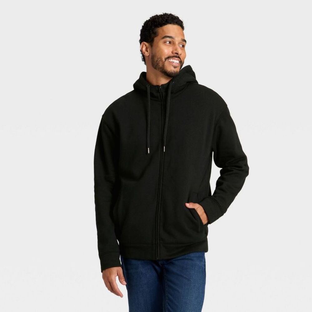 Goodfellow & Co - Men's High Pile Lined Fleece Hooded Full-Zip Sweat Black